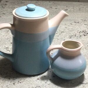 Padilla blue ombré Mexican stoneware coffee pot and creamer 2